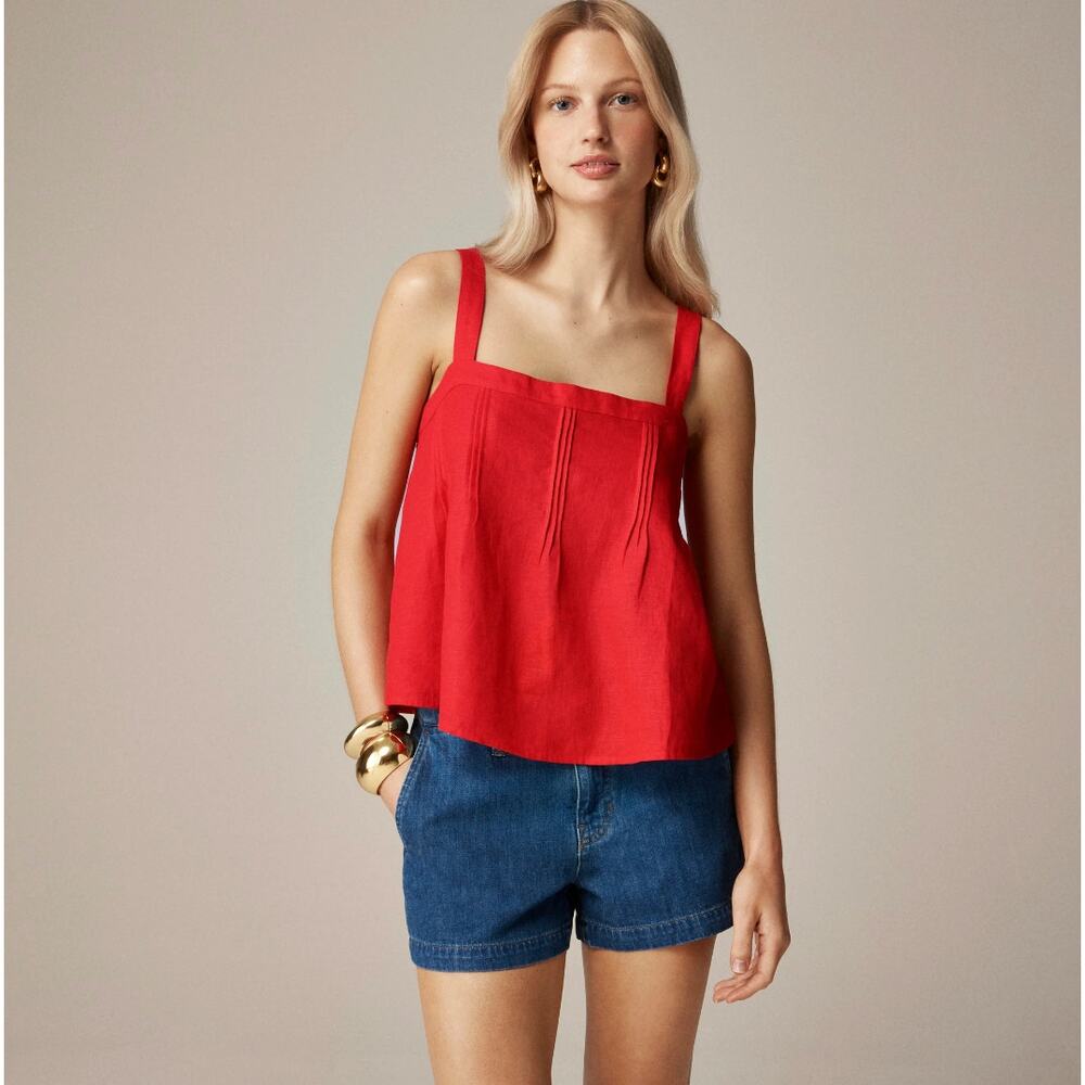 J. Crew Red Linen Square-Neck Crop Tank
